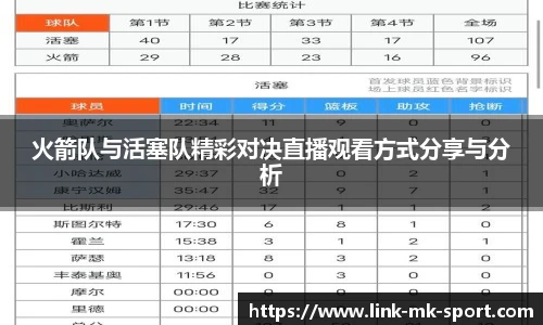 火箭队与活塞队精彩对决直播观看方式分享与分析